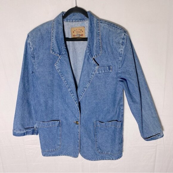 Vintage Silver Style Light Med Wash Oversized Denim Blazer Jean Jacket L - Picture 14 of 14